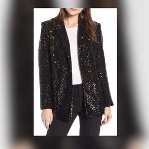 Something Navy Black and Gold Sequin Blazer
